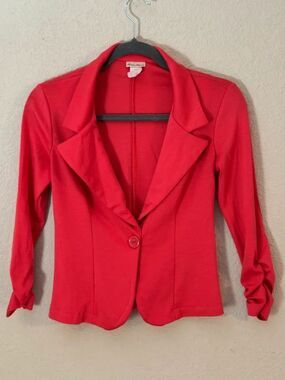 Fashion Magazine 3/4 ruched sleeve red/orange blazer